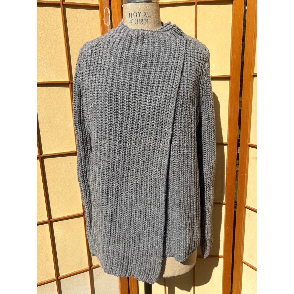 Lou & Grey Chunky Knit Asymmetrical Wrap Button Cardigan Sweater Small